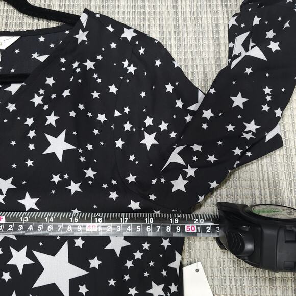 Decree Womens Size L Oh My Stars Black White Shirt Dress Roll Tab Sleeve NEW - Picture 8 of 12